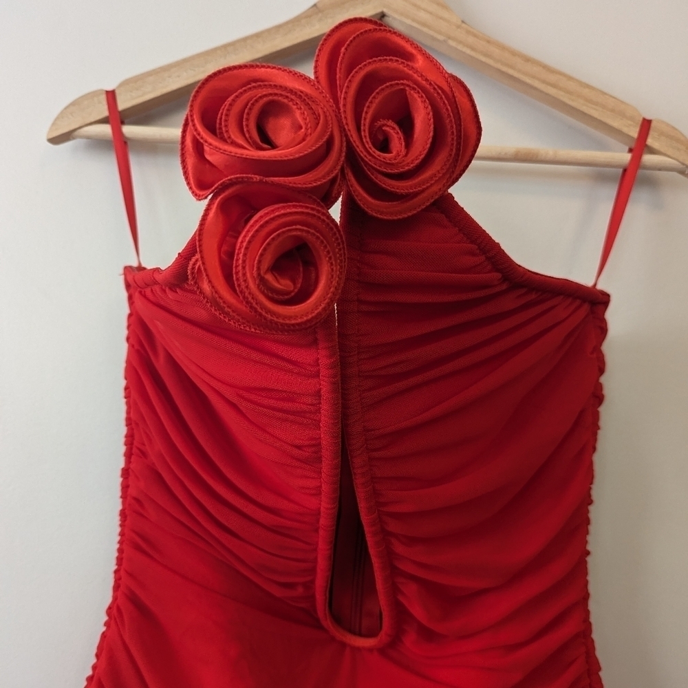 Mew Mews Ahinoam Strapless Ruched Flower Bandage Mini Dress - Picture 6 of 16